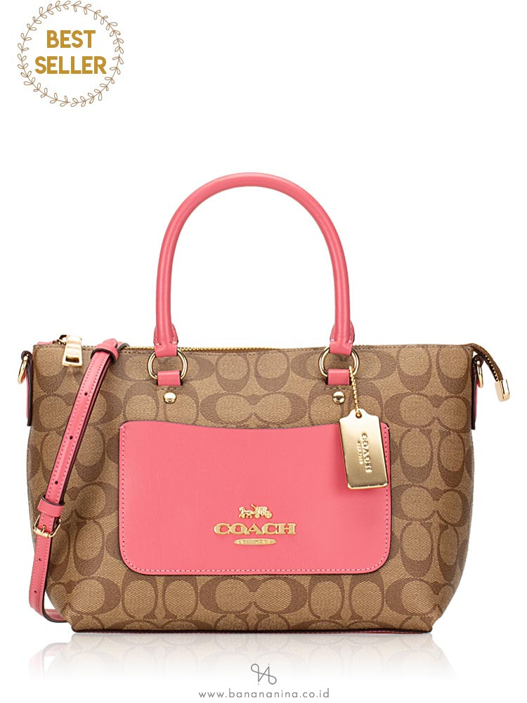 COACH 38089 Signature Mini Emma Satchel Khaki Pink Ruby
