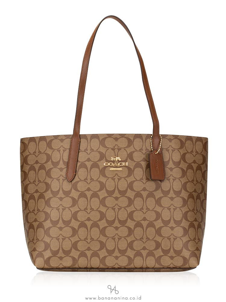 COACH 67108 Signature Avenue Tote Khaki Saddle