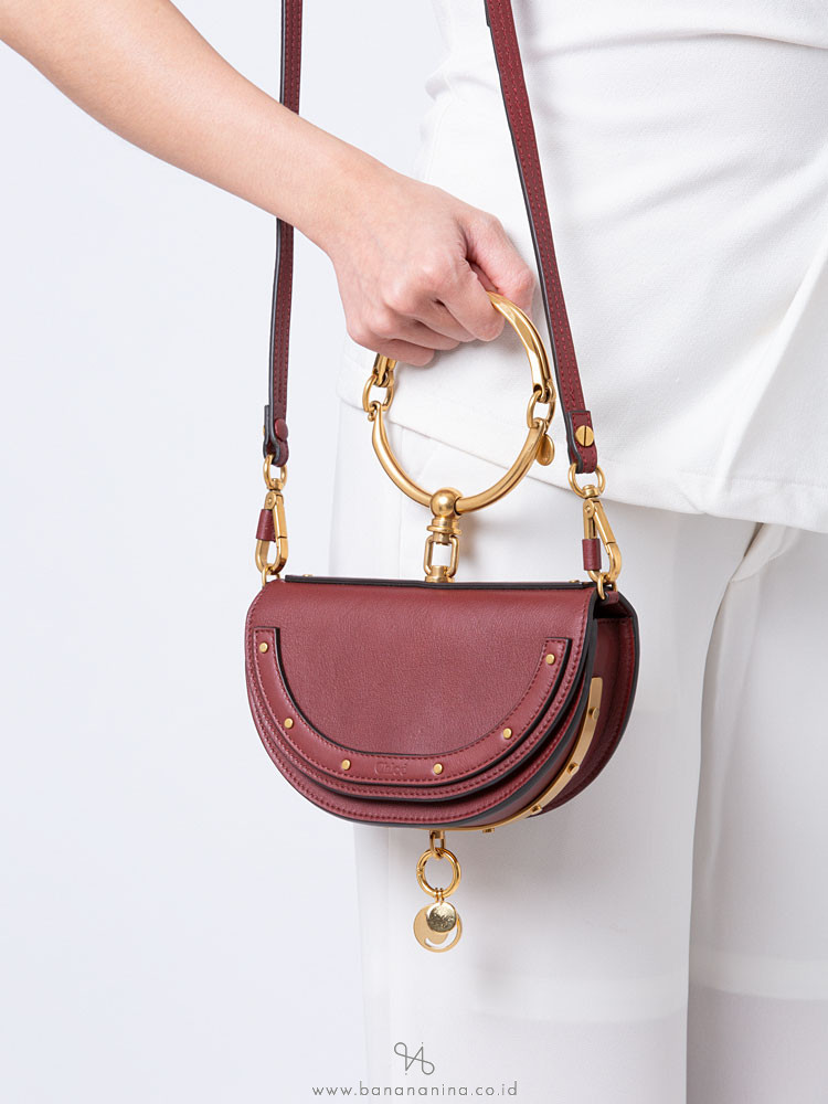 CHLOE Calfskin Nile Minaudiere Bracelet Bag Maroon