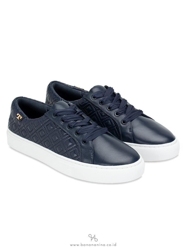 TORY BURCH Marion Quilted Lace Up Sneaker Bright Navy Sz 8