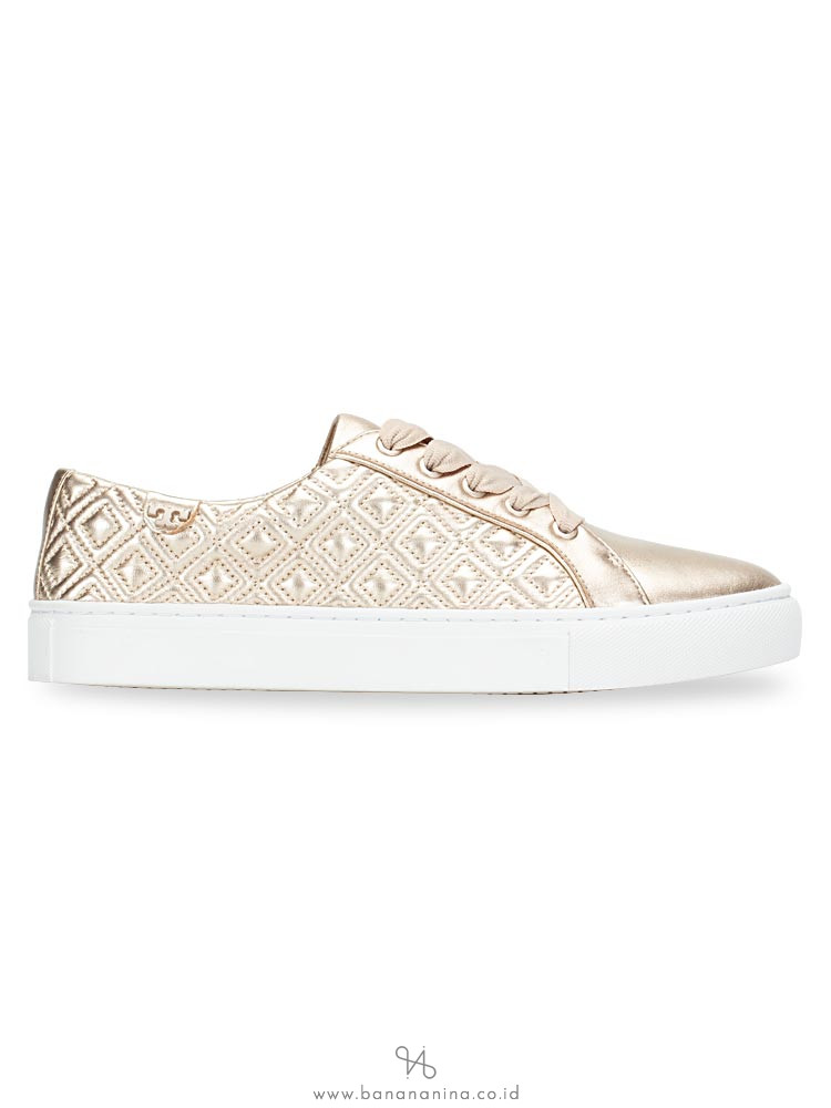 TORY BURCH Marion Quilted Lace Up Sneaker Rosegold Sz 7.5