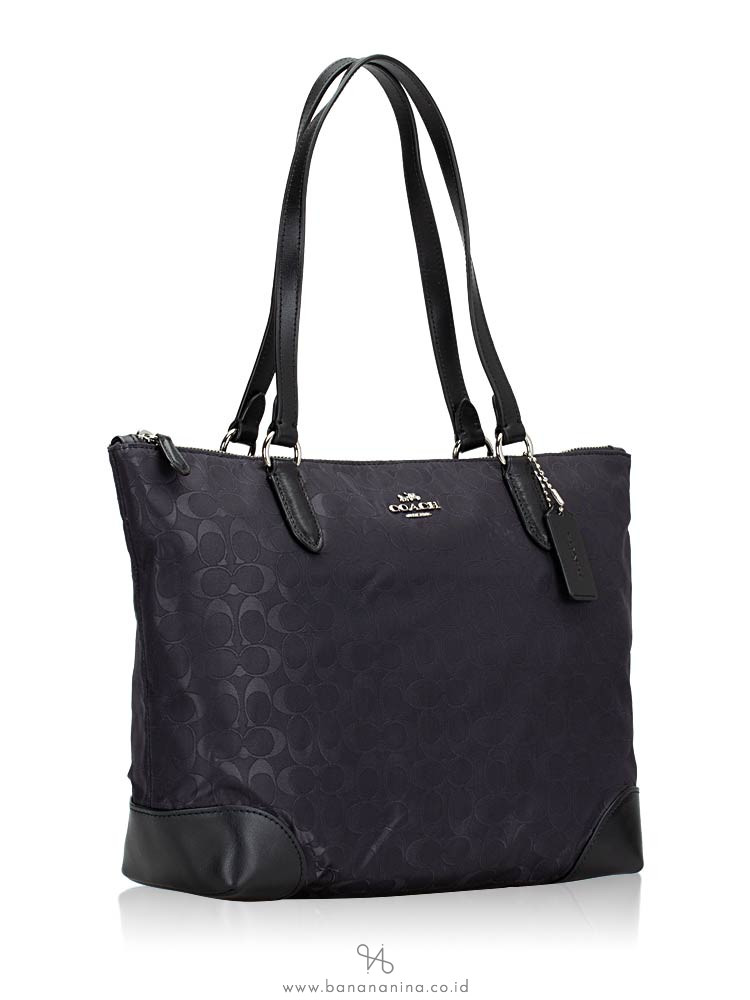 COACH 73184 Signature Nylon Zip Tote Black