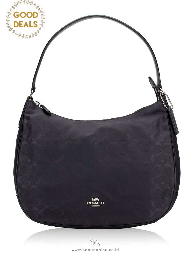 COACH 73185 Signature Nylon Zip Shoulder Bag Black