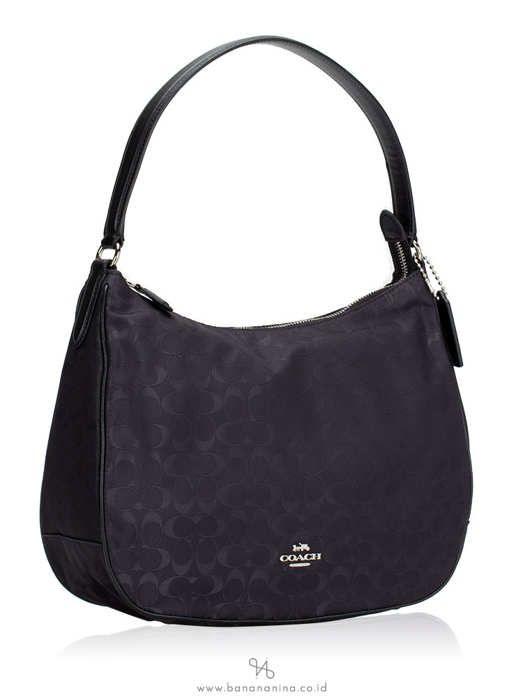 COACH 73185 Signature Nylon Zip Shoulder Bag Black