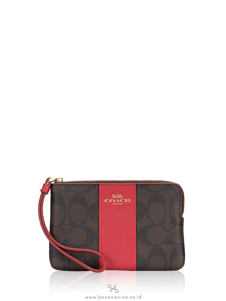 COACH 58035 Signature Small Wristlet Brown True Red