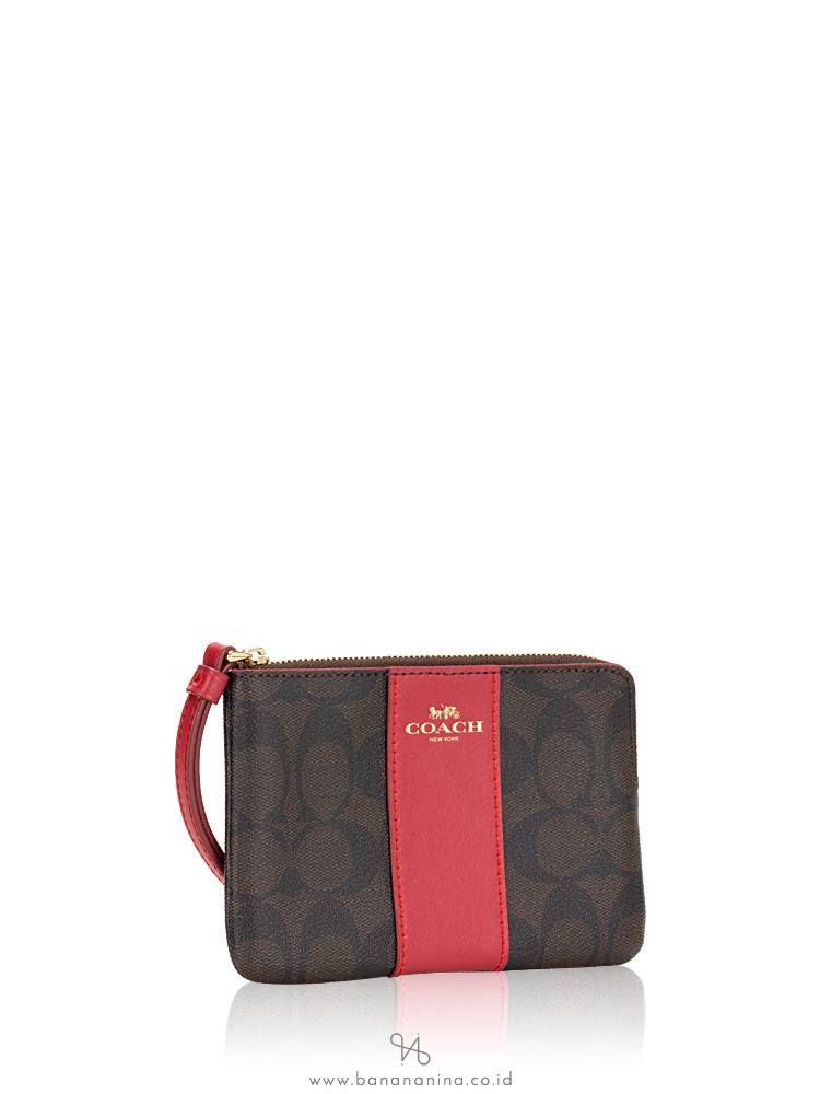 COACH 58035 Signature Small Wristlet Brown True Red