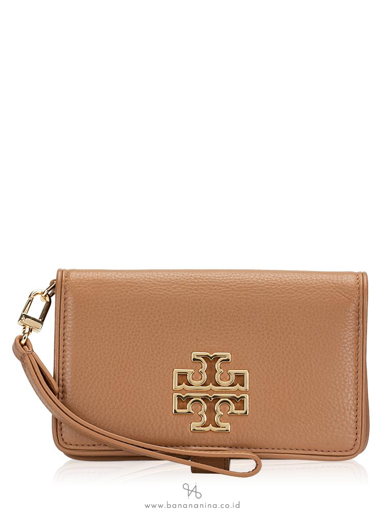 TORY BURCH Britten Small Leather Smartphone Wallet Bark