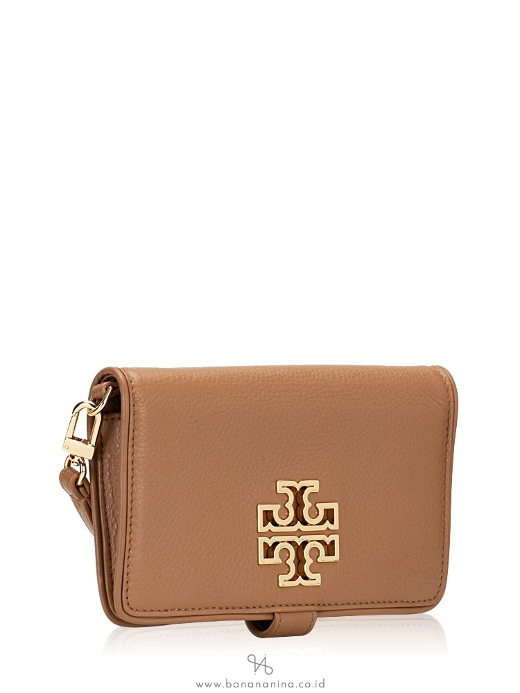 TORY BURCH Britten Small Leather Smartphone Wallet Bark