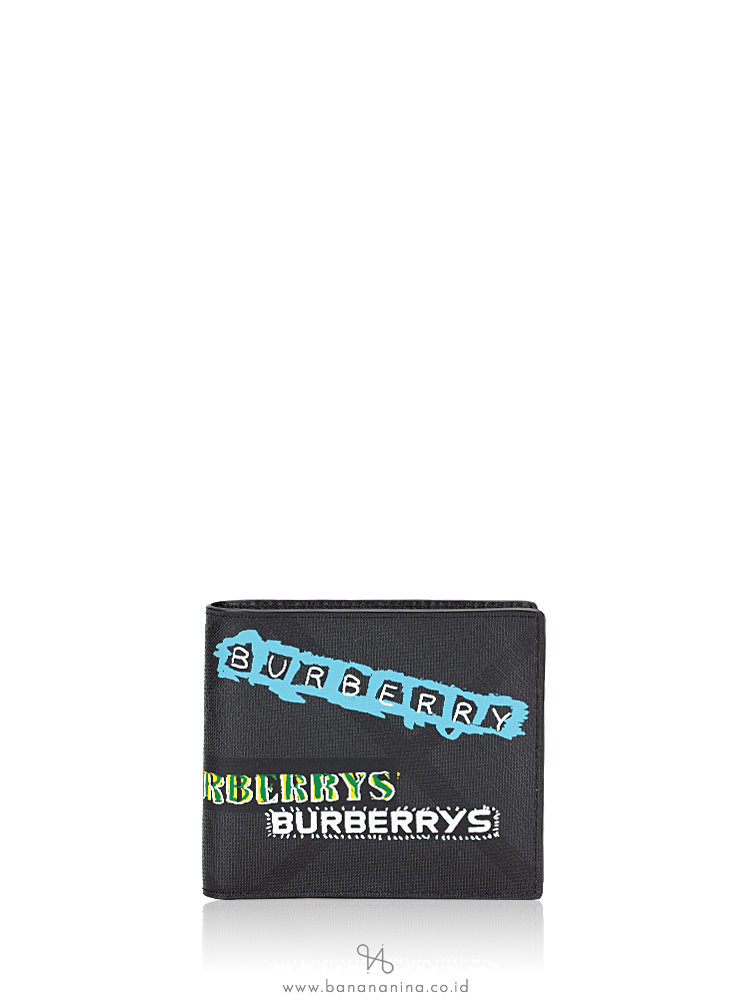 BURBERRY Men London Check Tag Print Bifold Wallet Charcoal
