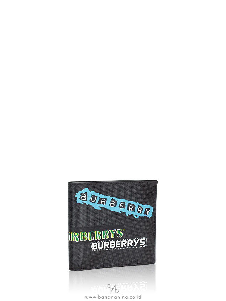BURBERRY Men London Check Tag Print Bifold Wallet Charcoal