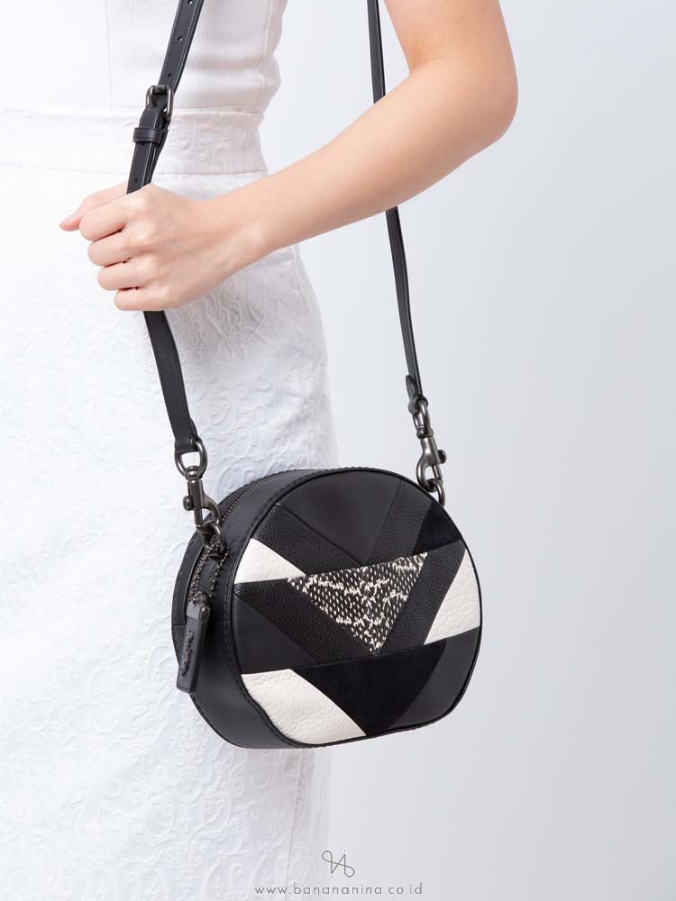 COACH 38668 Patchwork Python Leather Canteen Crossbody Black Multi