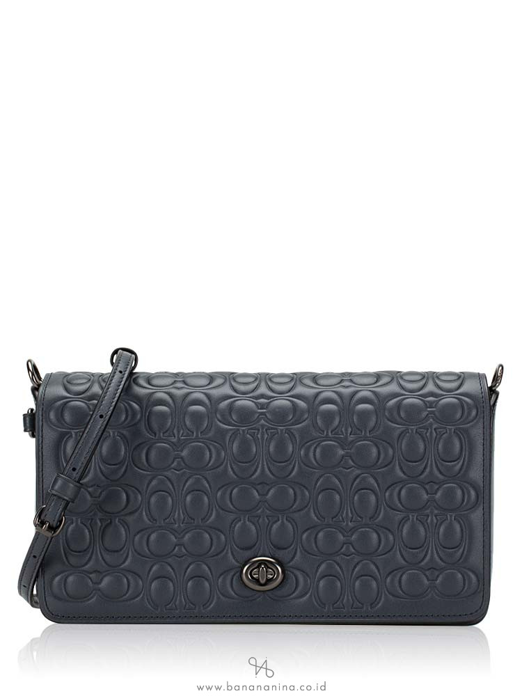 COACH 30427 Signature Embossed Leather Dinky Crossbody Midnight Navy