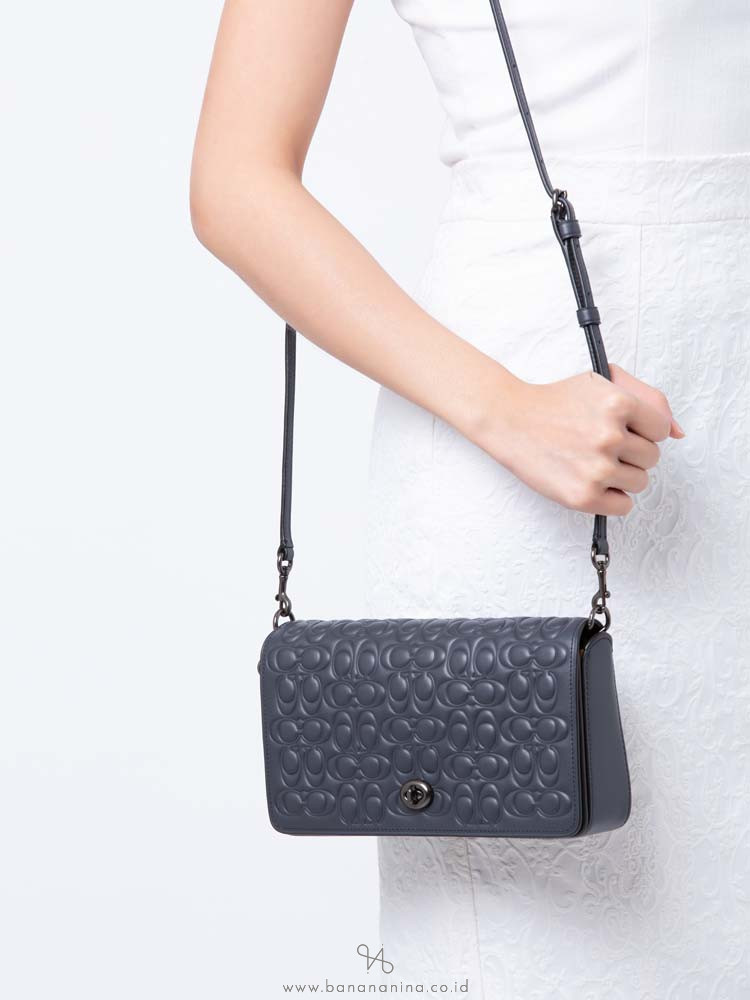 COACH 30427 Signature Embossed Leather Dinky Crossbody Midnight Navy