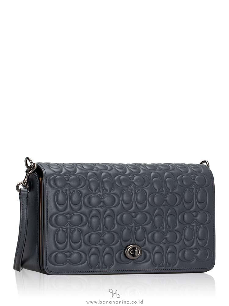 COACH 30427 Signature Embossed Leather Dinky Crossbody Midnight Navy