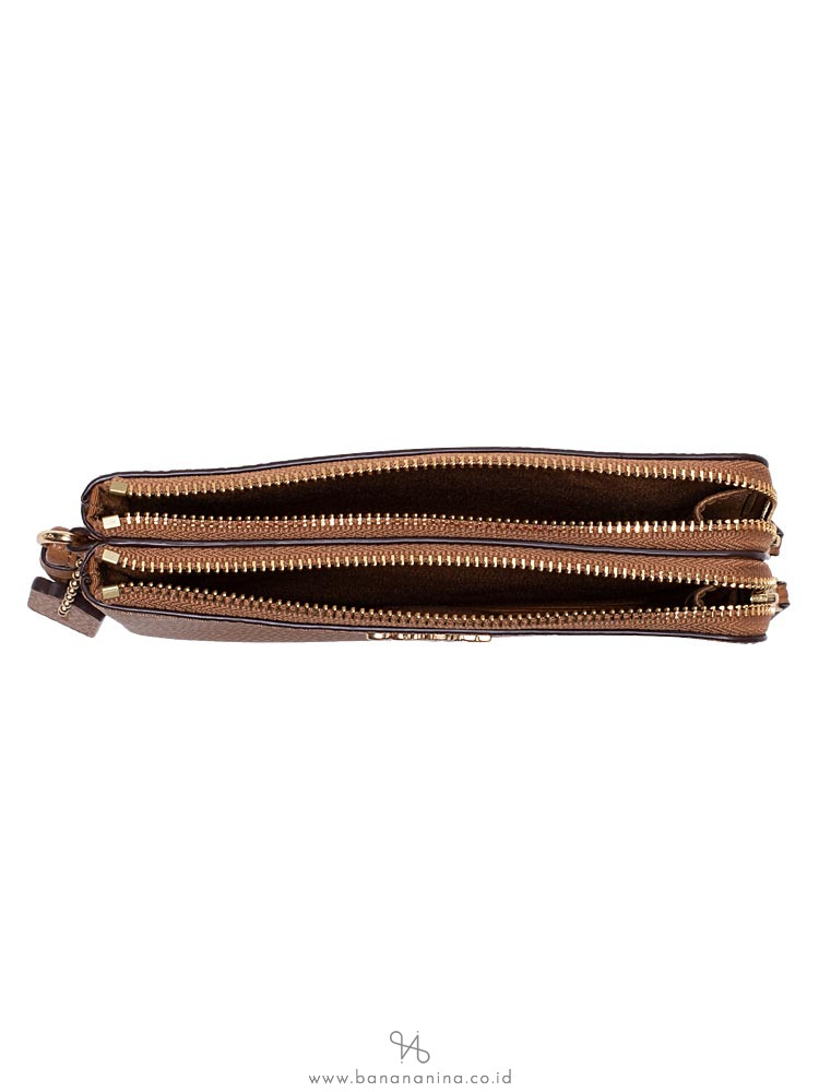 COACH 87590 Pebble Leather Double Zip Wristlet Light Saddle