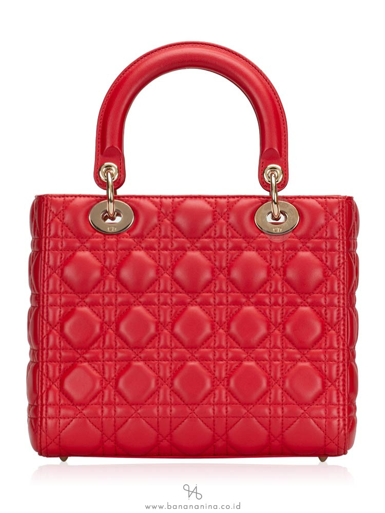 CHRISTIAN DIOR Lambskin Medium Lady Dior Red