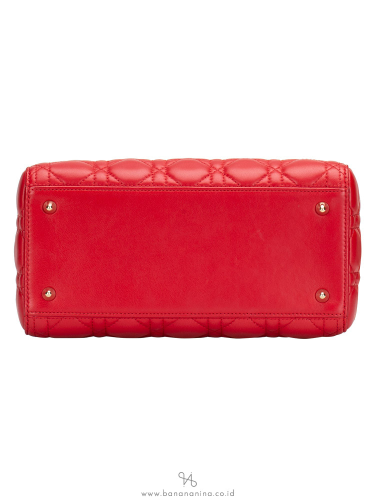CHRISTIAN DIOR Lambskin Medium Lady Dior Red