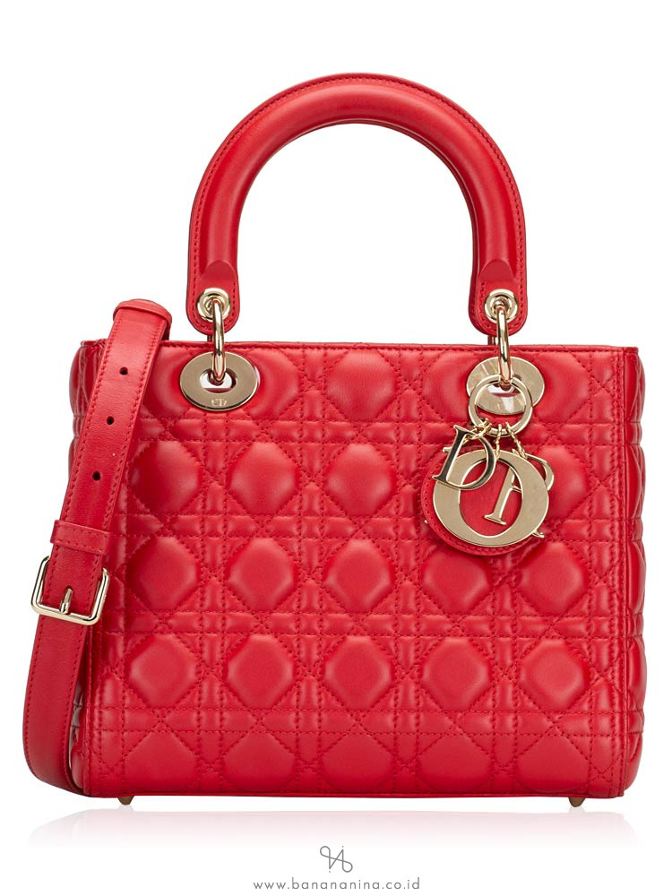 CHRISTIAN DIOR Lambskin Medium Lady Dior Red