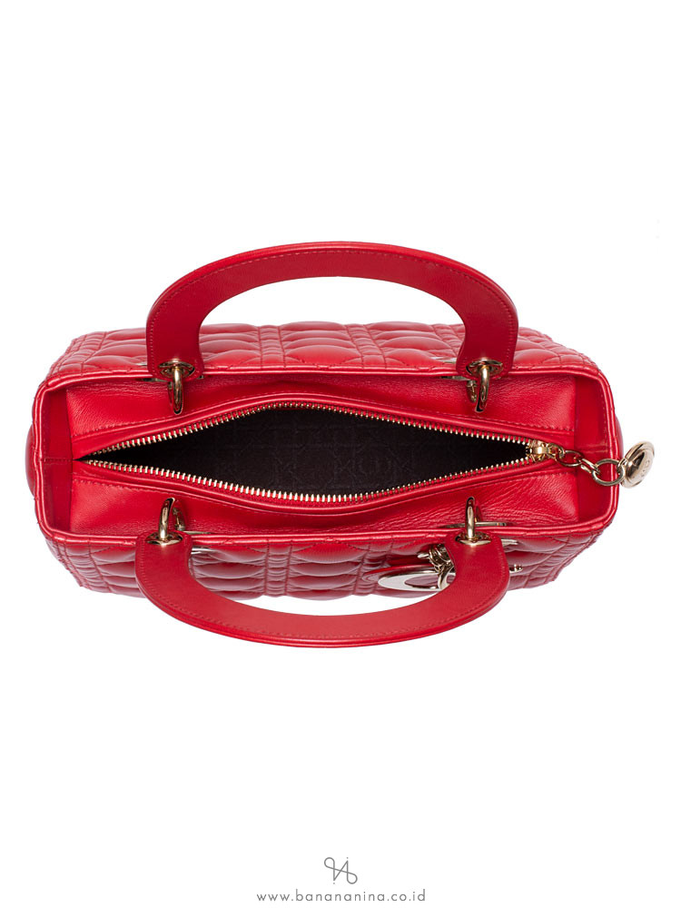 CHRISTIAN DIOR Lambskin Medium Lady Dior Red