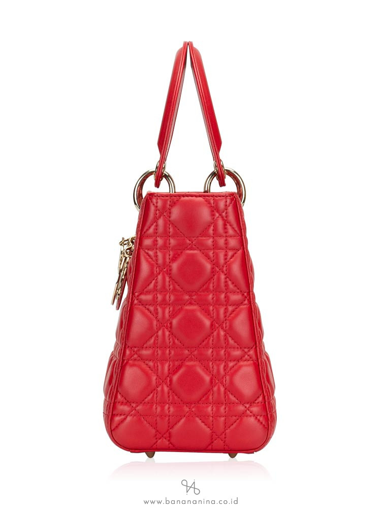 CHRISTIAN DIOR Lambskin Medium Lady Dior Red