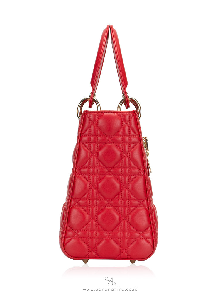 CHRISTIAN DIOR Lambskin Medium Lady Dior Red