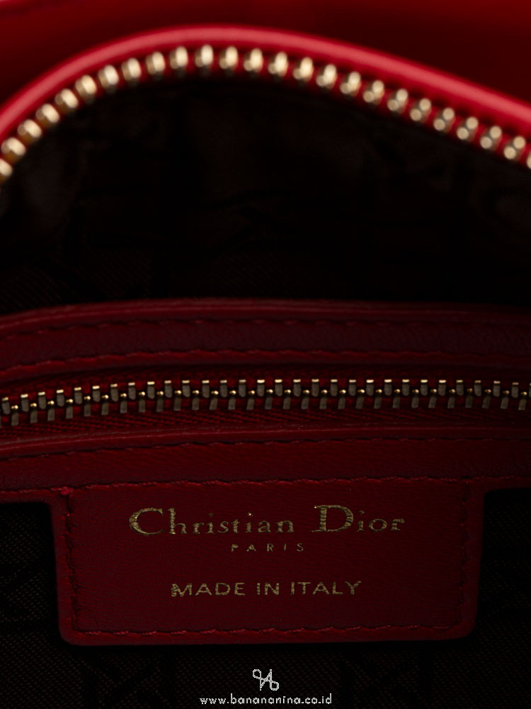 CHRISTIAN DIOR Lambskin Medium Lady Dior Red