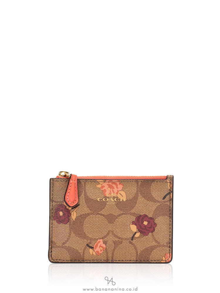 COACH 67534 Signature Tossed Peony Mini Skinny Khaki Pink Multi