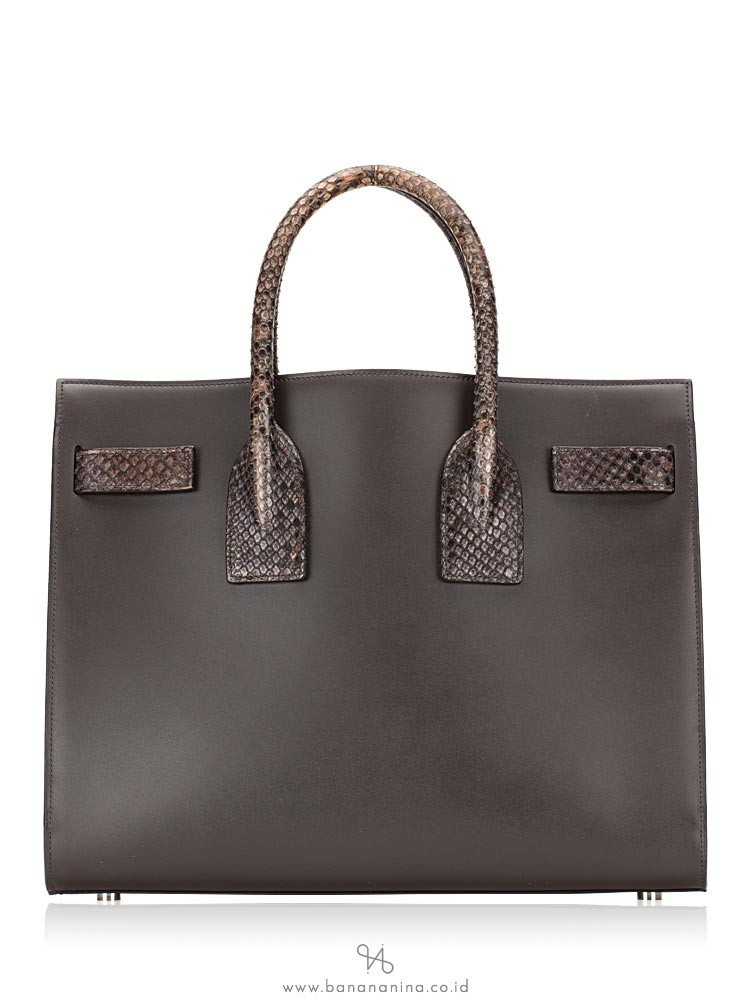 SAINT LAURENT Calfskin Python Small Sac De Jour Coal