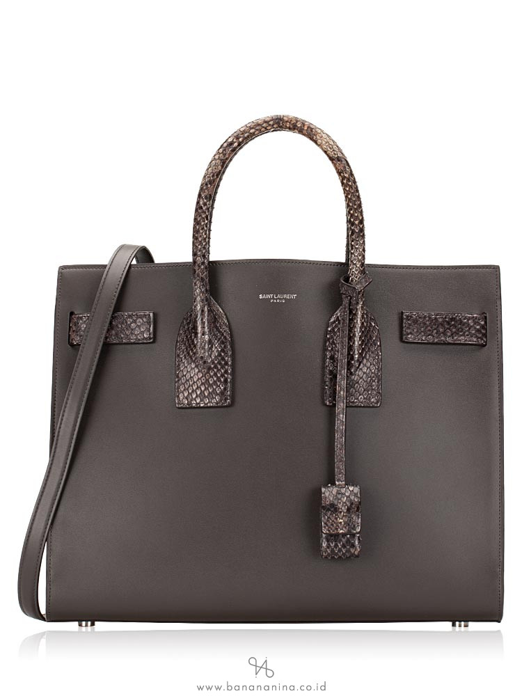 SAINT LAURENT Calfskin Python Small Sac De Jour Coal