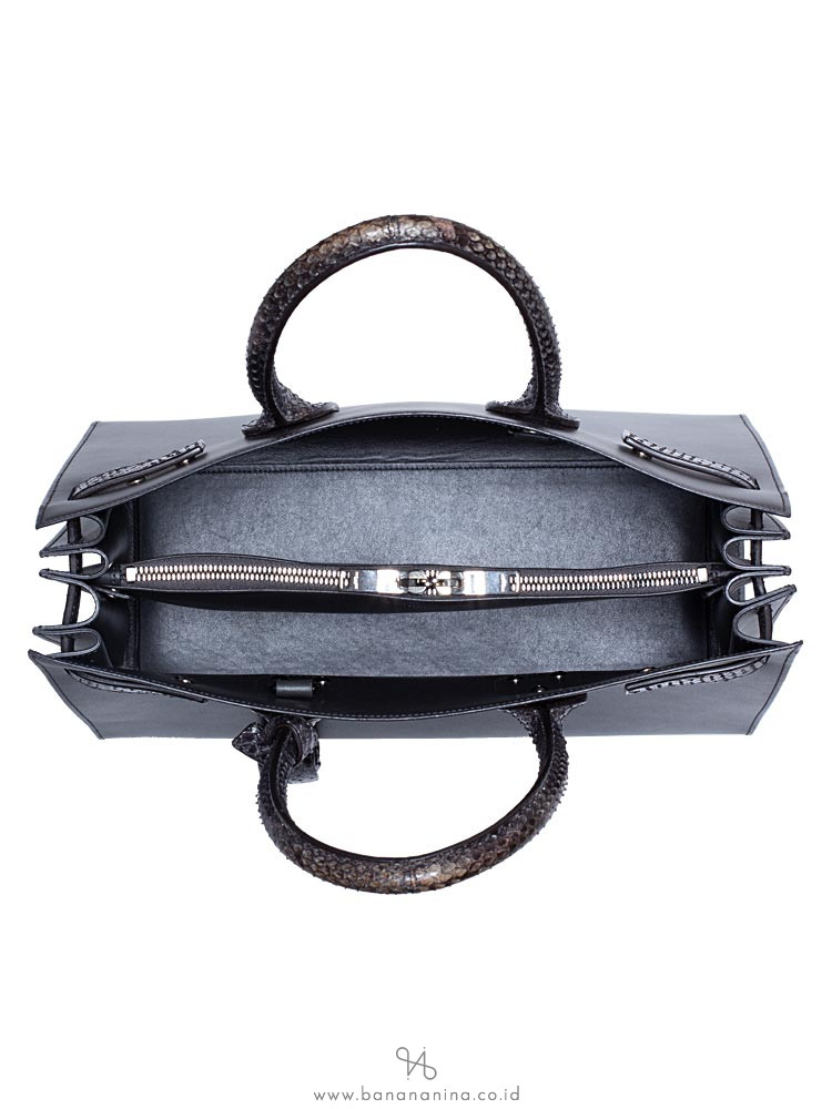 SAINT LAURENT Calfskin Python Small Sac De Jour Coal