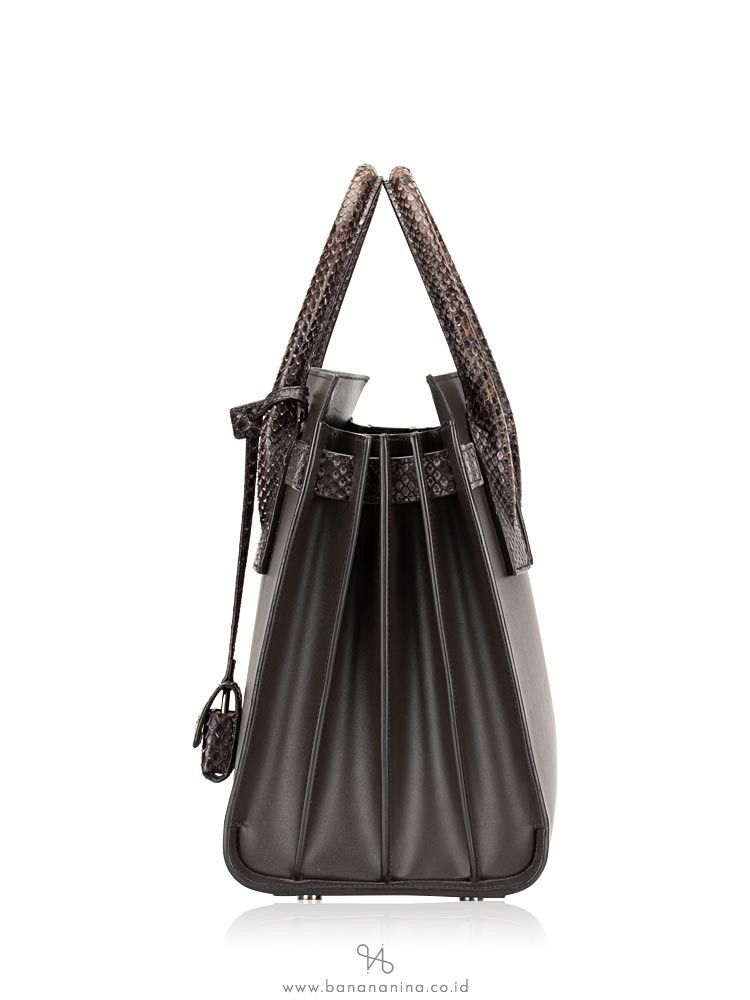 SAINT LAURENT Calfskin Python Small Sac De Jour Coal