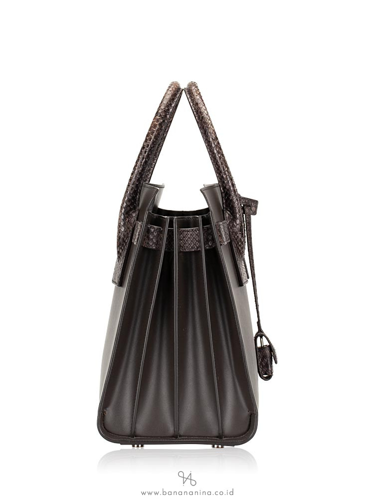 SAINT LAURENT Calfskin Python Small Sac De Jour Coal