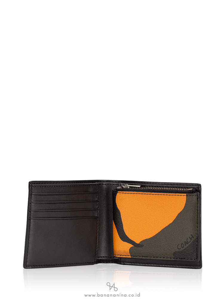 COACH Men 32438 3 in 1 Bifold Wallet Camo Tangerine Multi