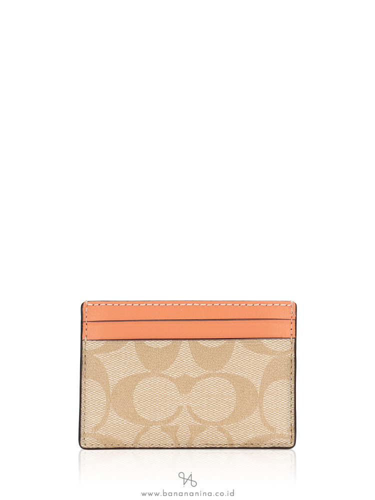 COACH 73079 Signature With Fruit Card Case Light Khaki Coral