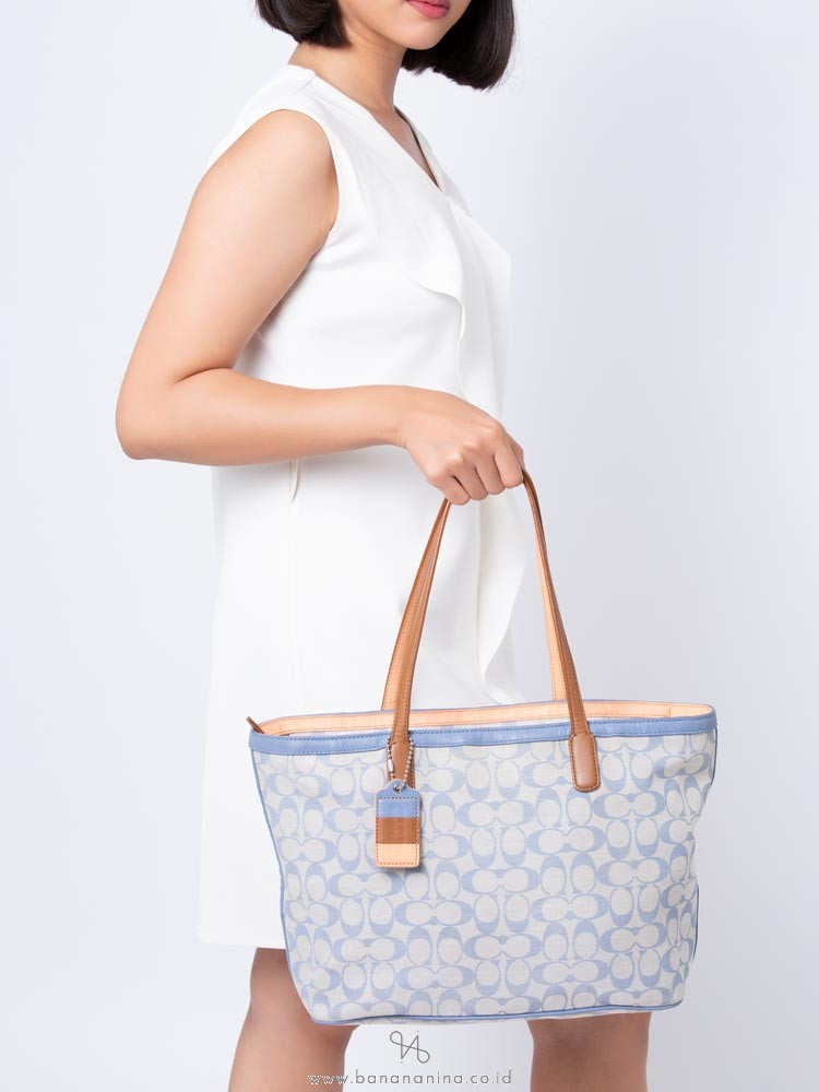 COACH 23107 Legacy Weekend Signature Tote Light Blue