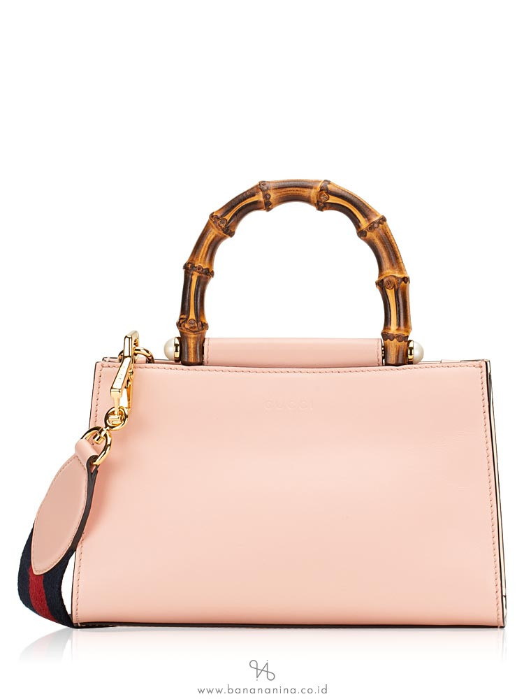 GUCCI Nymphaea Leather Bamboo Top Handle Bag Pink