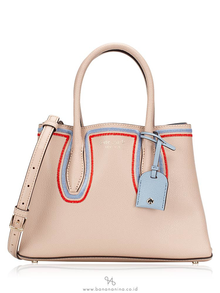 KATE SPADE Eva Embroidered Small Satchel Warm Beige Blue Dawn