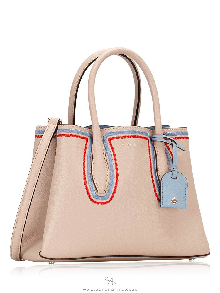 KATE SPADE Eva Embroidered Small Satchel Warm Beige Blue Dawn