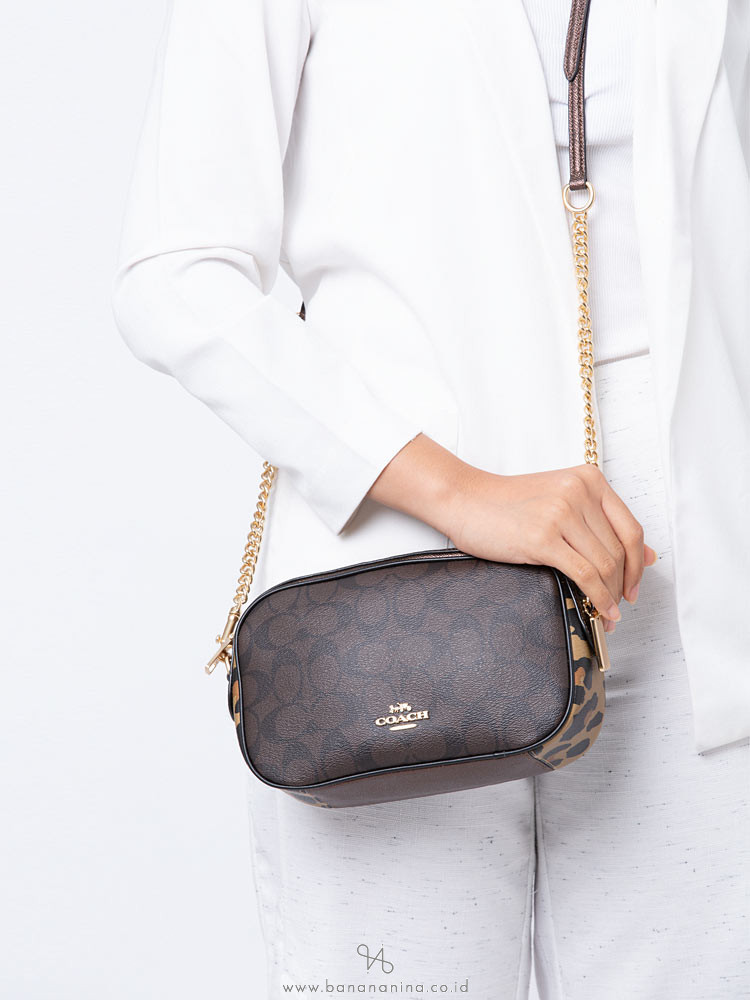 COACH 35083 Signature Leopard Mixed Isla Crossbody Brown Multi