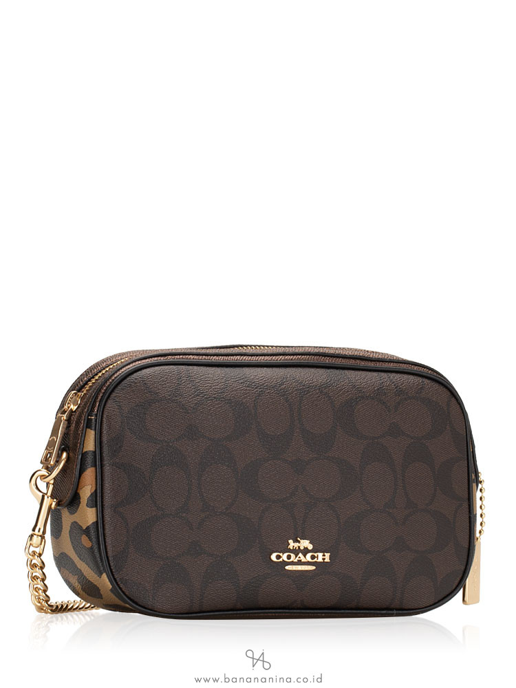 COACH 35083 Signature Leopard Mixed Isla Crossbody Brown Multi