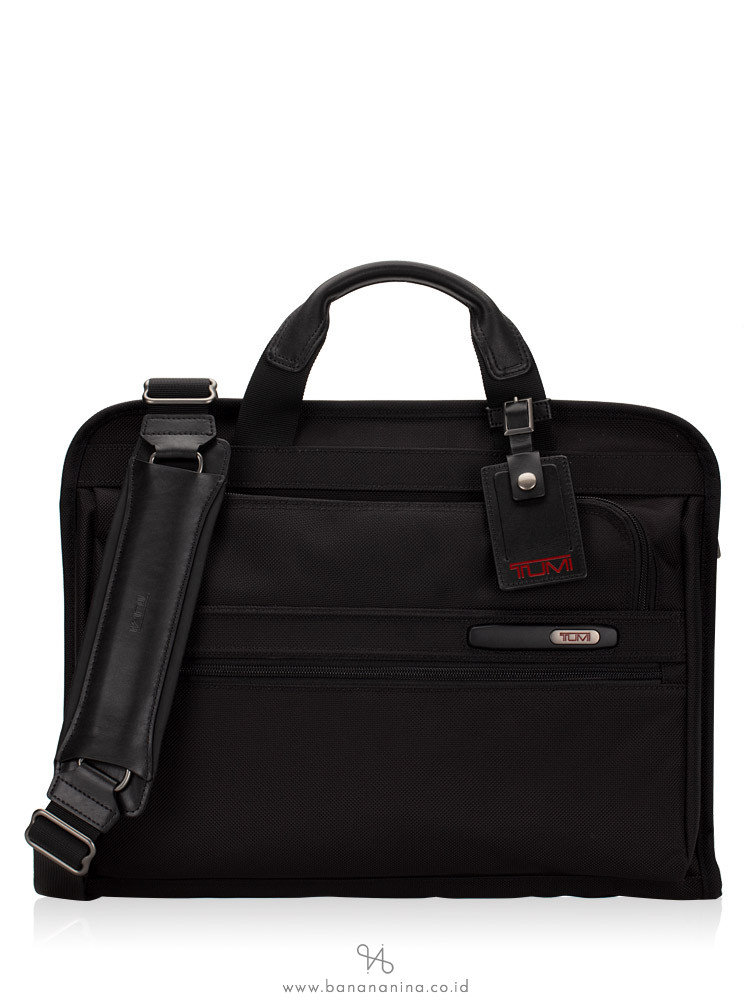 TUMI Men Slim Zip Top Briefcase Bag Black