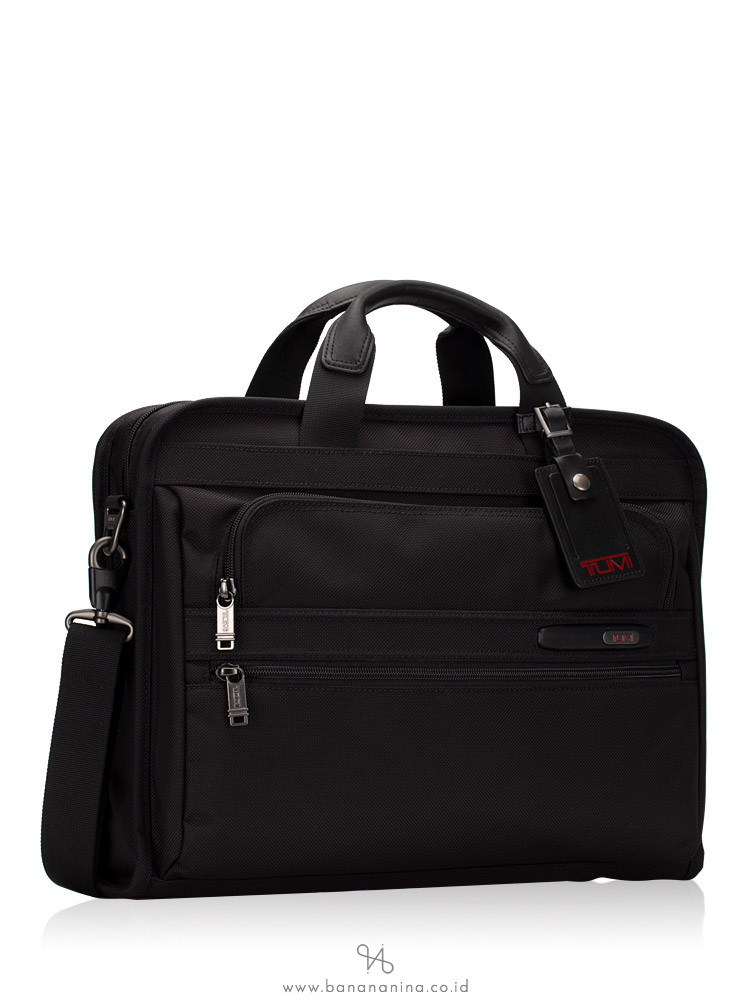 TUMI Men Slim Zip Top Briefcase Bag Black