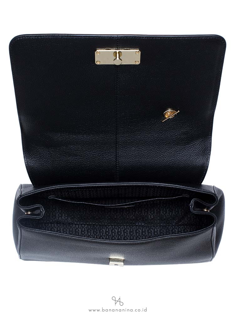 AIGNER Isabella Signature Leather Top Handle Satchel Black Fango