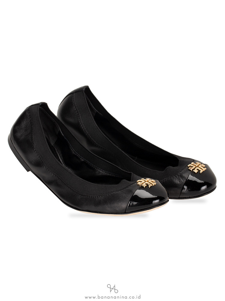 TORY BURCH Jolie Leather Flats Black Sz 7