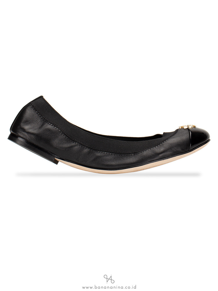 TORY BURCH Jolie Leather Flats Black Sz 7