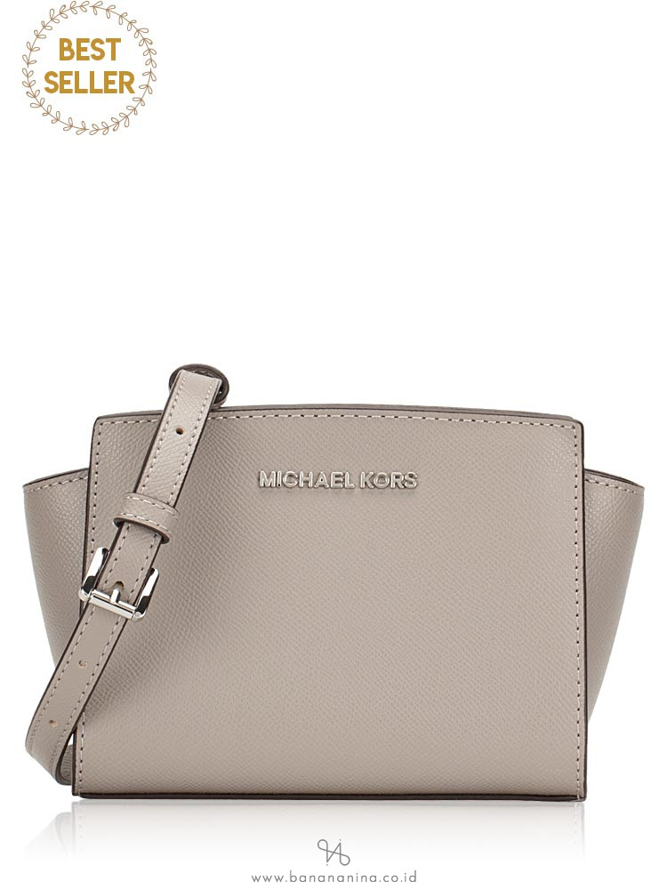 MICHAEL KORS Selma Leather Mini Messenger Pearl Grey