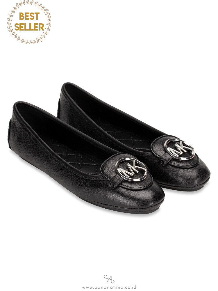 MICHAEL KORS Lillie Leather Flats Black Silver Sz 9