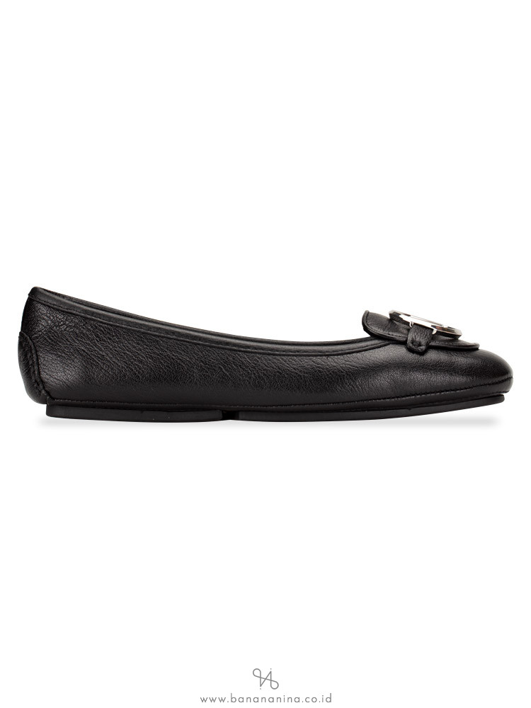 MICHAEL KORS Lillie Leather Flats Black Silver Sz 9
