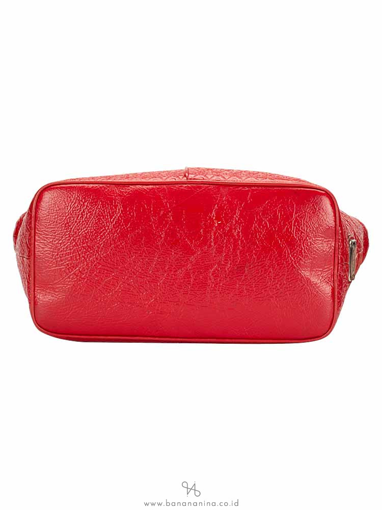 TOD'S Patent Embossed Leather Convertible Tote Burgundy