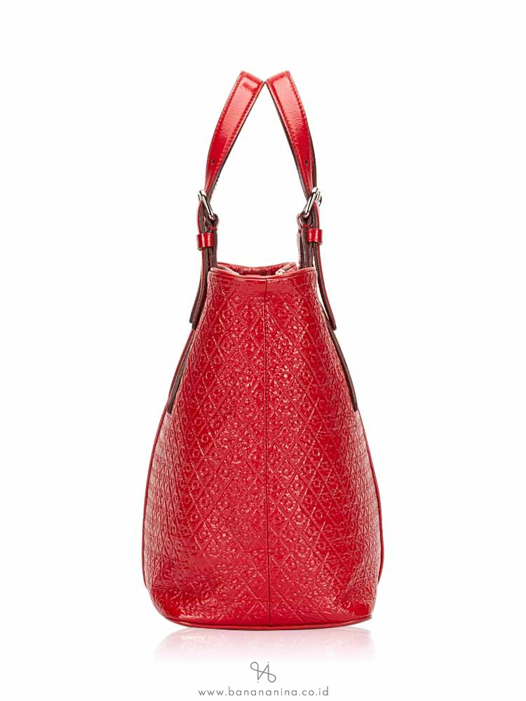 TOD'S Patent Embossed Leather Convertible Tote Burgundy
